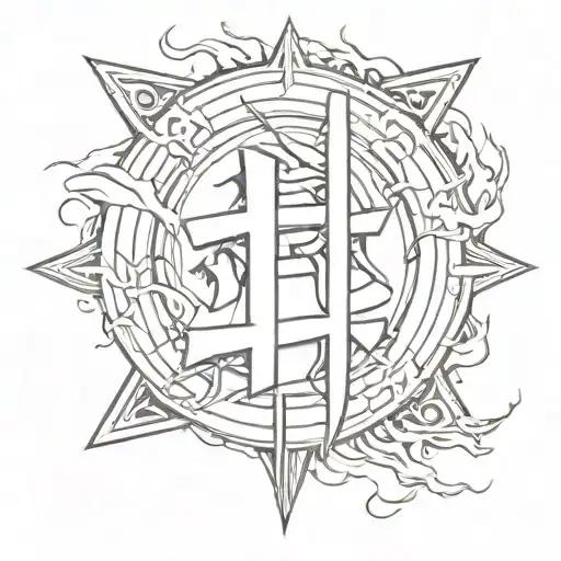 Japanese kanji for 'music' surrounded by lightning bolts tattoo design idea