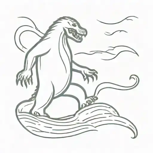 big foot fighting the loch ness monster no background tattoo design idea