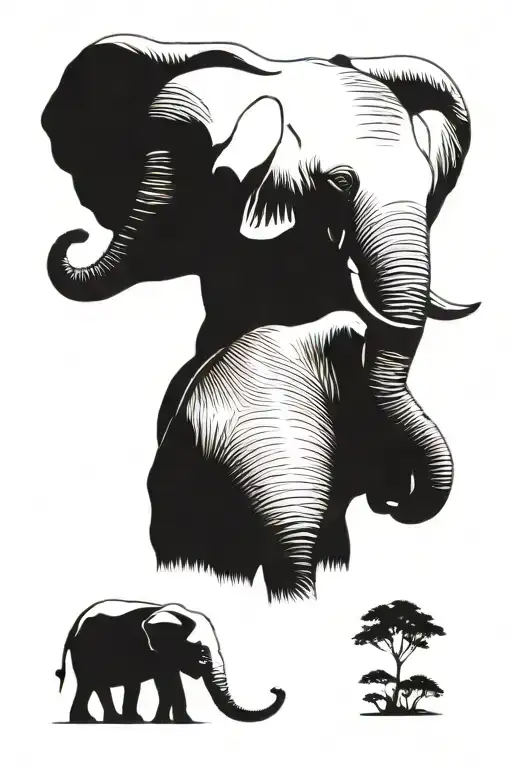 elephant family posing tattoo design idea