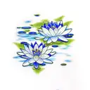 blue water lilies on water with moon reflecting  tattoo design idea