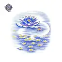 blue water lilies on water with moon reflecting  tattoo design idea