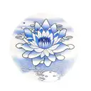 blue water lilies on water with moon reflecting  tattoo design idea