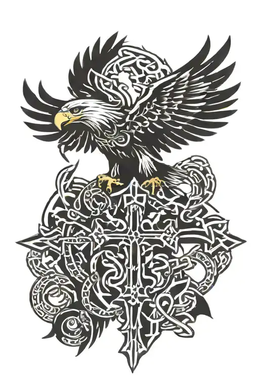 Eagle and cross with chain tattoo design idea