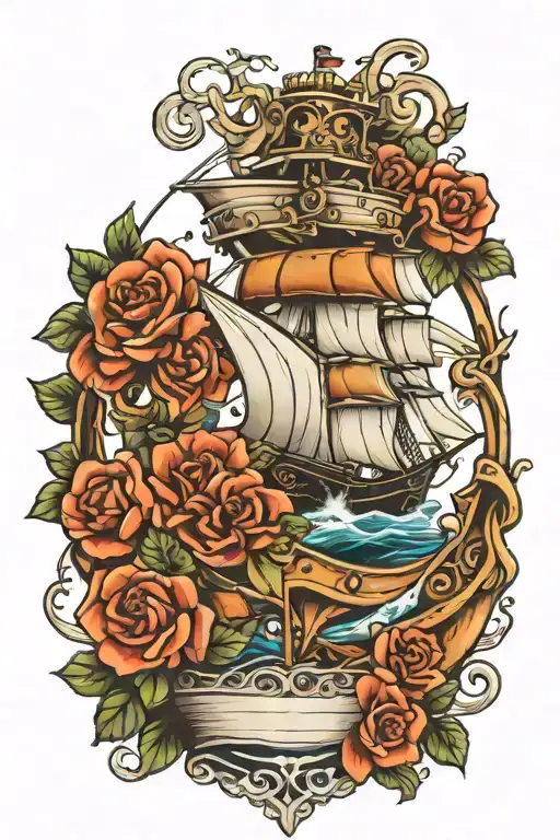 maritime, vessel, family holding hands tattoo design idea