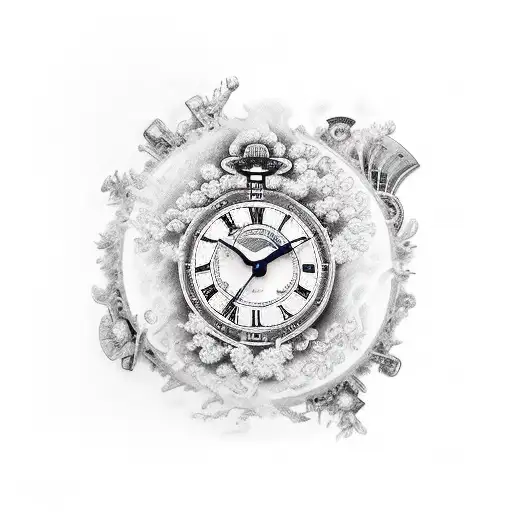 timepiece + piano keys tattoo design idea