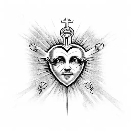 sacred heart with eye in the middle tattoo design idea
