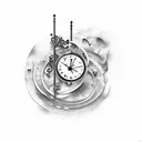 timepiece + piano keys tattoo design idea