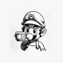 baby mario drinking from a paper cup which has karakee written on it tattoo design idea