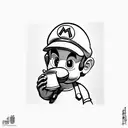 baby mario drinking from a paper cup which has karakee written on it tattoo design idea