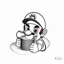 baby mario drinking from a paper cup which has karakee written on it tattoo design idea