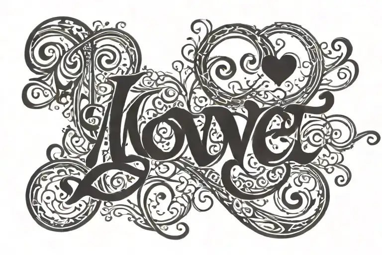 word "love" with gothic letters in the shape tattoo design idea