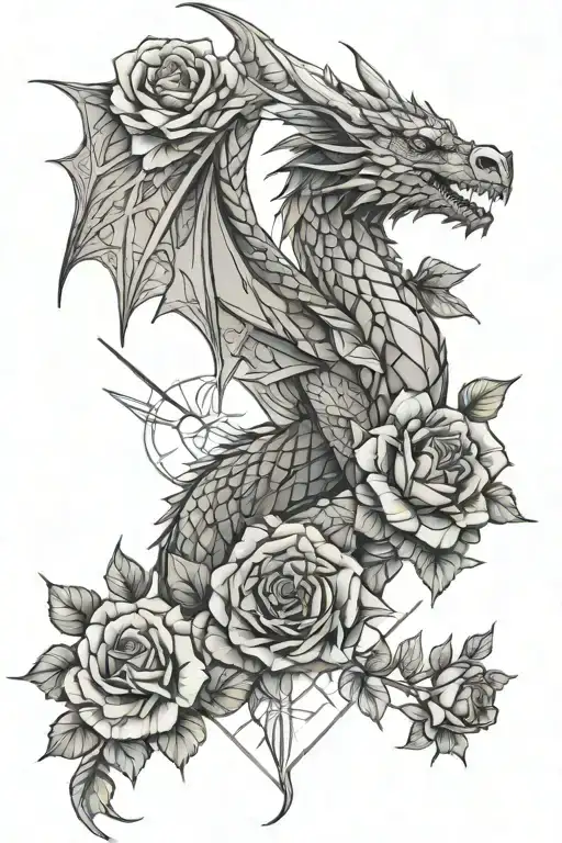 dragon and roses male guardian angel tattoo design idea