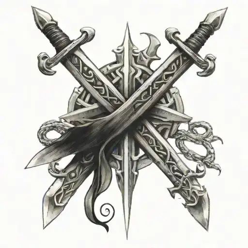 3 crossed swords crossing tattoo design idea