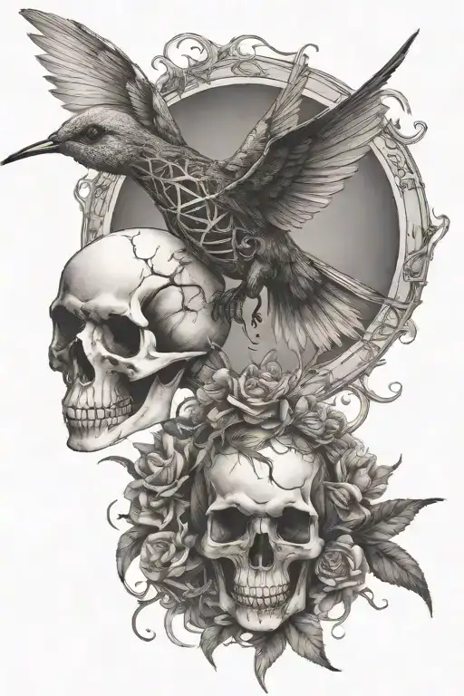 hummingbird skeleton tattoo design idea
