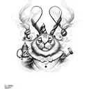 abselom from alice in wonderland with a hookah, sketch, realistic, 4k, hyper realistic, caterpillar, smoke tattoo design idea