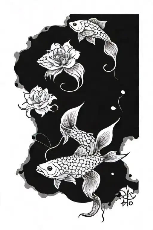 bones with flowers and a betta fish tattoo design idea