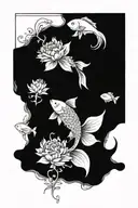 bones with flowers and a betta fish tattoo design idea