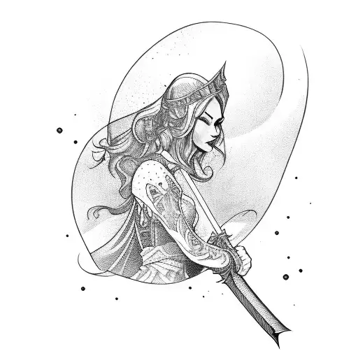 lady wizard with sword tattoo design idea