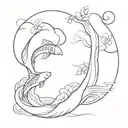 Kanagawa wave heart and yin and yang koi fish  tattoo design idea