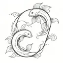 Kanagawa wave heart and yin and yang koi fish  tattoo design idea