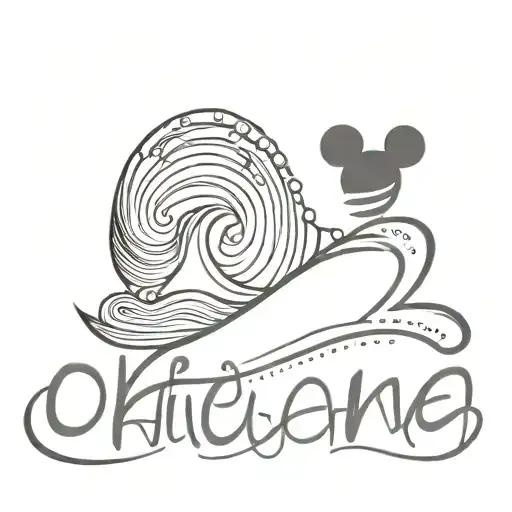 sun, wave with tiny blacked out mickey mouse ears at the end of the wave with Ohana written under the wave  tattoo design idea