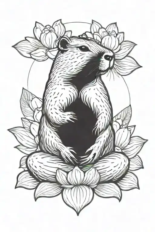 A Buddhist capybara sitting in the lotus position. peace and harmony. tattoo design idea