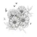 calendula flowers with 3 butterflies and roses tattoo design idea