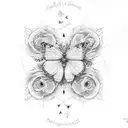 calendula flowers with 3 butterflies and roses tattoo design idea