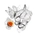 calendula flowers with 3 butterflies and roses tattoo design idea