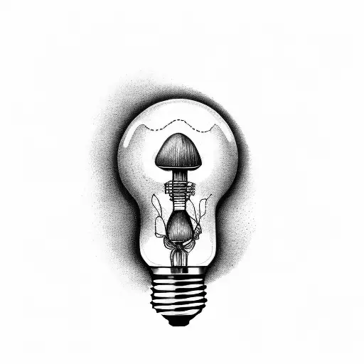 lightbulb with the filaments made of mushrooms  tattoo design idea
