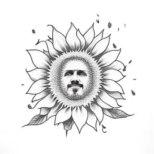 a man in a suit with a sunflower head tattoo design idea