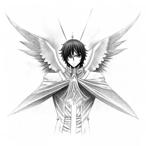 Lelouch from code geass anime, as a dark angel pose  tattoo design idea