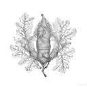  wreath of jacaranda leaves, oak leaves, pepper tree leaves and peppercorns, strawberry leaves, eucalyptus leaves, palm  tattoo design idea