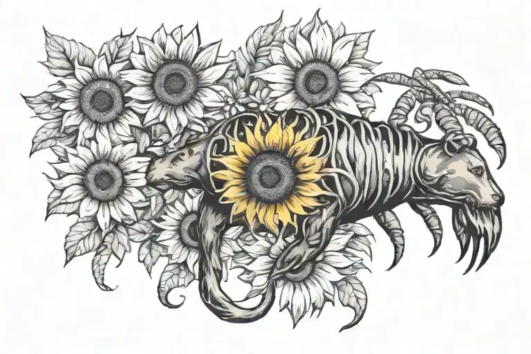 infinity symbol, bear, sunflower and lobster tattoo design idea