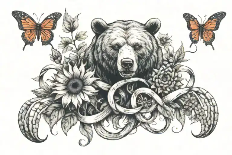 infinity symbol with bear and sunflower and lobster tattoo design idea