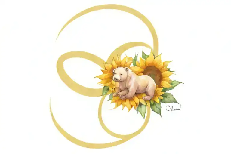 infinity symbol with bear and sunflower and lobster tattoo design idea