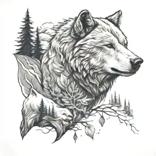 nature bear wolf  tattoo design idea