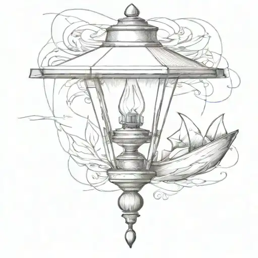 lamp and paper boat tattoo design idea