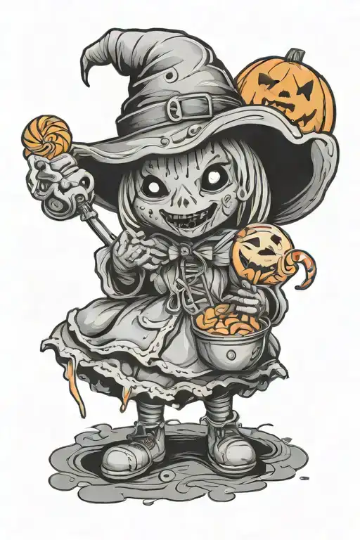 cute halloween piece featuring trick r treat lollipop tattoo design idea