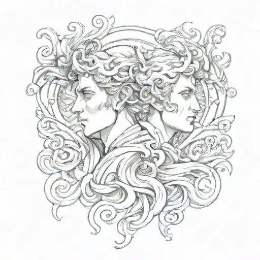 janus god and filigree wave design tattoo design idea