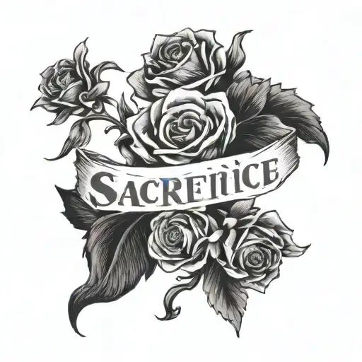 Tattoo between the pectoralis major and minor, a bit favoring the minor side. The text "SACRIFICE". a simple background tattoo design idea
