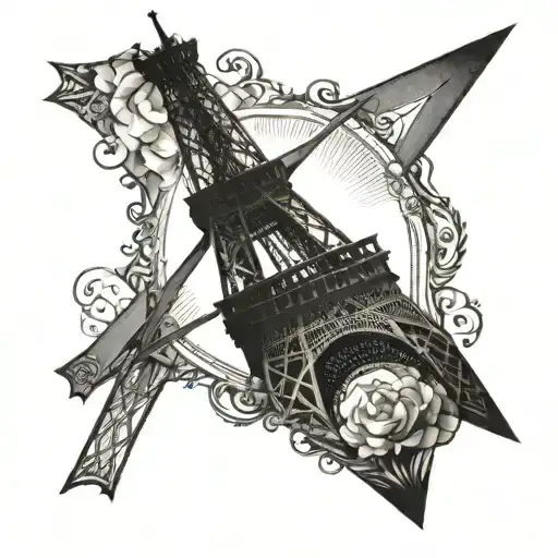 Eiffel Tower silhouette with a windmill overlay tattoo design idea