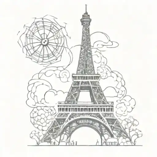 Eiffel Tower silhouette with a windmill overlay tattoo design idea