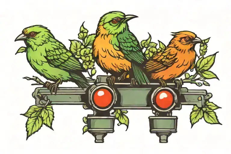 three birds on a stop light turning green  tattoo design idea