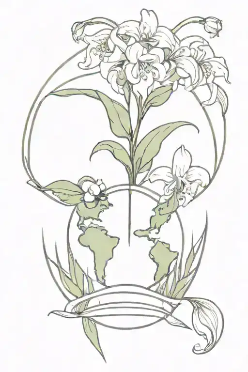 world globe, Lily of the valley flower, bull  tattoo design idea