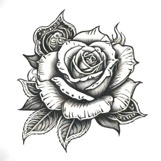 100 dollar bill transforming into a rose on fire  tattoo design idea