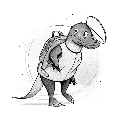 You could imagine a cartoon-style platypus with a backpack on its back, wearing hiking boots, a hat, and carrying a walk tattoo design idea