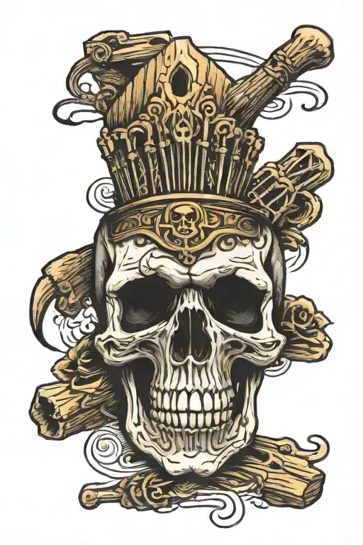 drumstick stave skull rock hand tattoo design idea