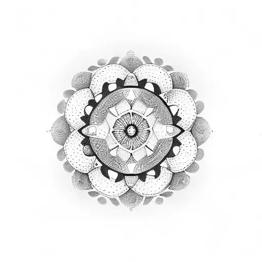 half mandala horizontal curves shared dots  tattoo design idea