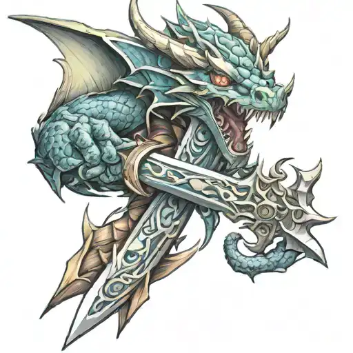 Demon sword dragon wrapped tattoo design idea